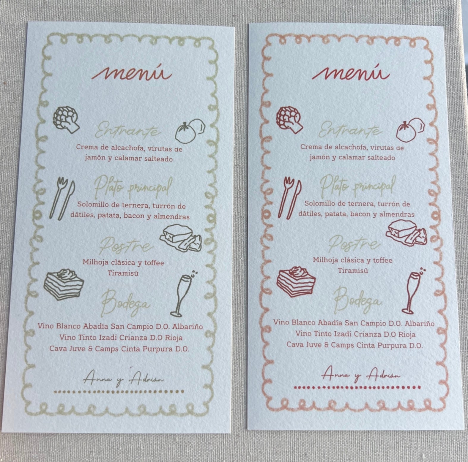 Minuta verde o naranja Pack 50 unidades (0'90€ u. )