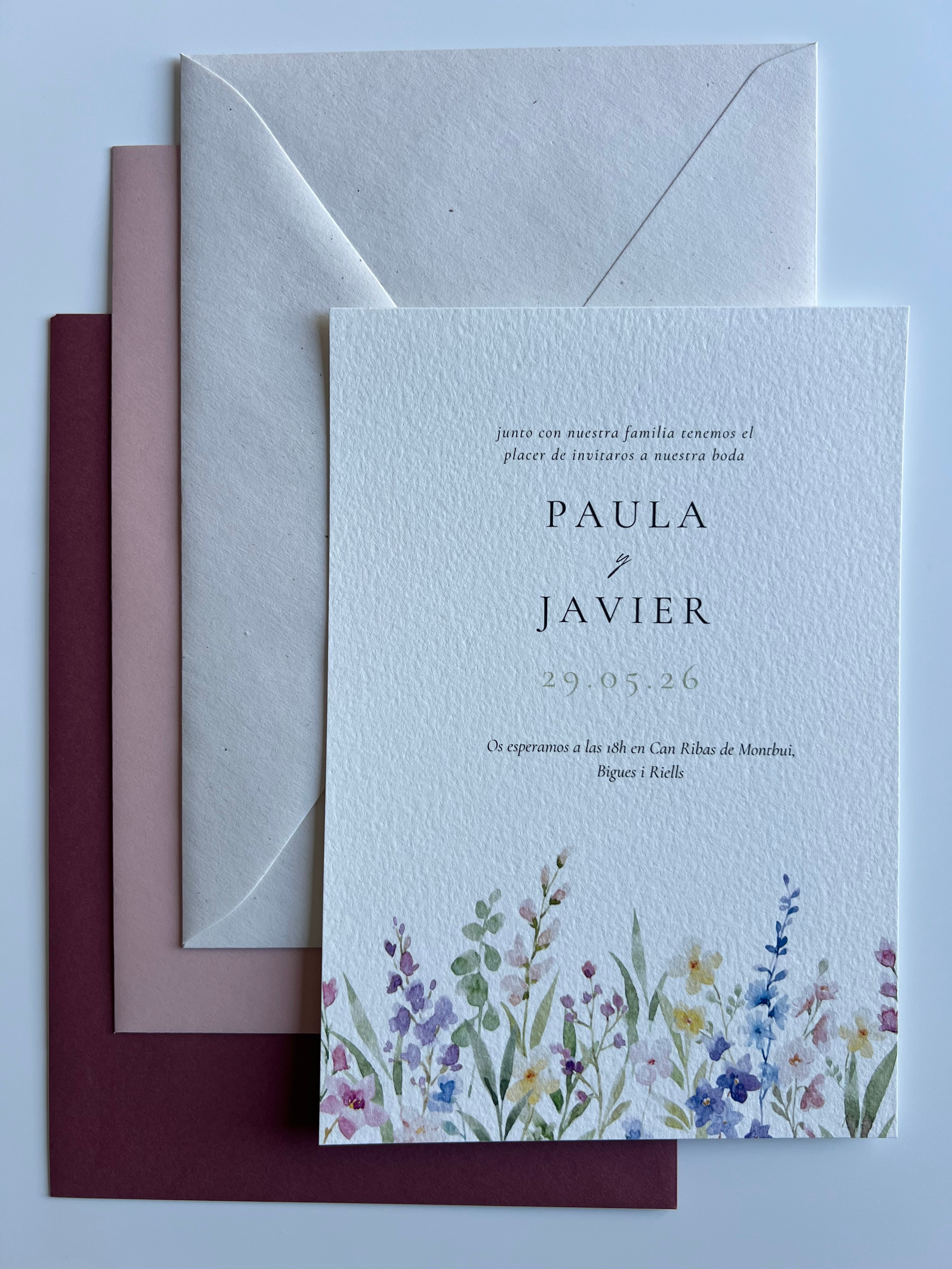 Invitación y sobre FLORES Pack 25 (2'75€ u.)
